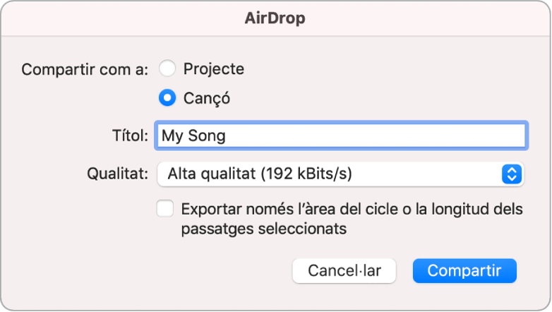 Quadre de diàleg de l’AirDrop.