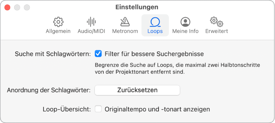 Einstellungen „Loop“