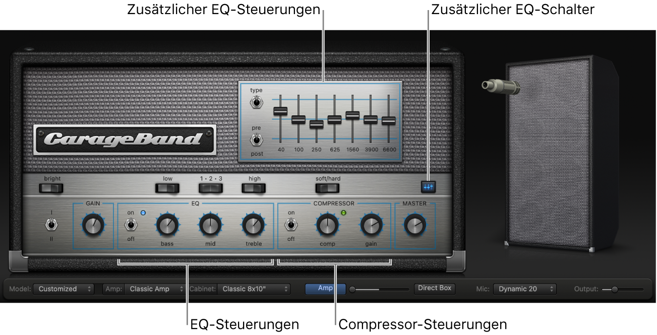 Bass Amp Designer mit EQ- und Kompressorsteuerungen