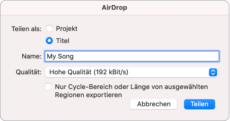 Dialogfenster „AirDrop“