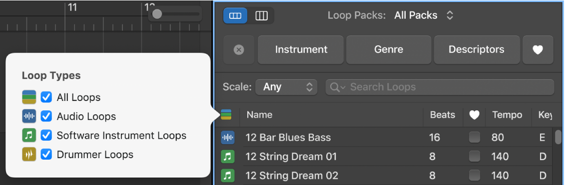 Showing the Loop Types button.