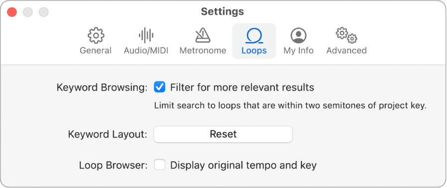 Loops Settings pane.