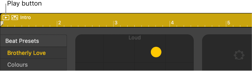 Drummer region showing Play button.