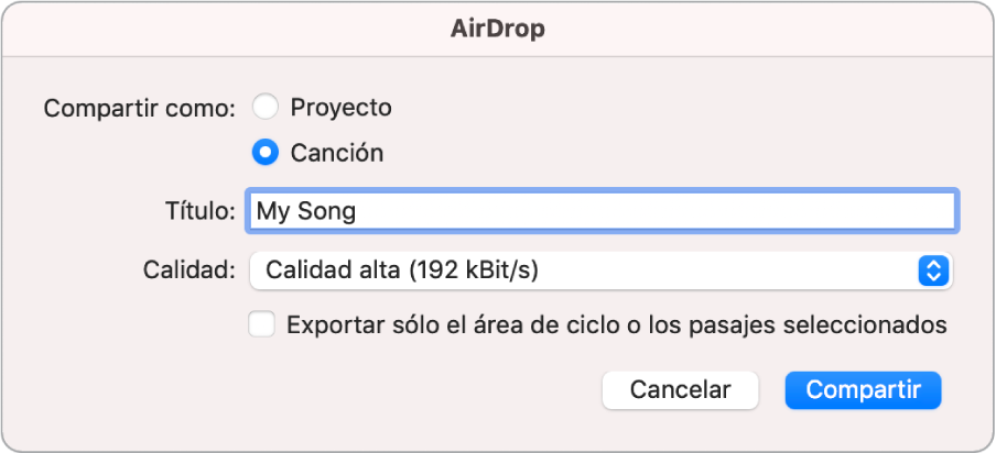 Cuadro de diálogo de AirDrop.