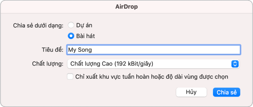 Hộp thoại AirDrop.