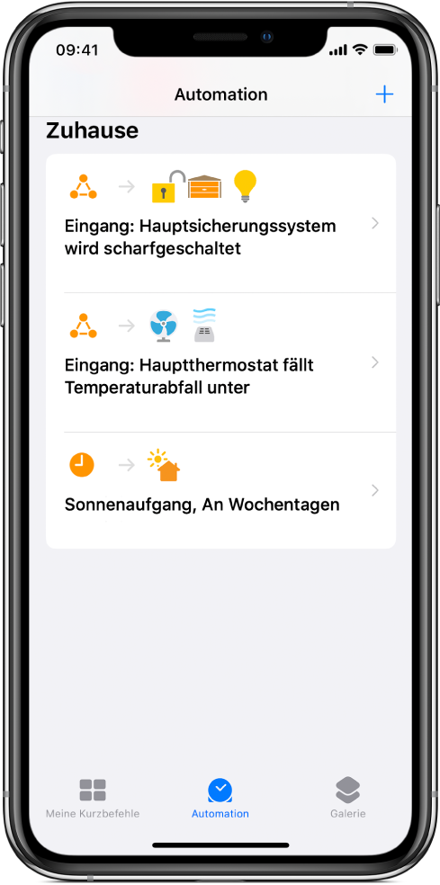 Home-Automation in der App „Kurzbefehle“.