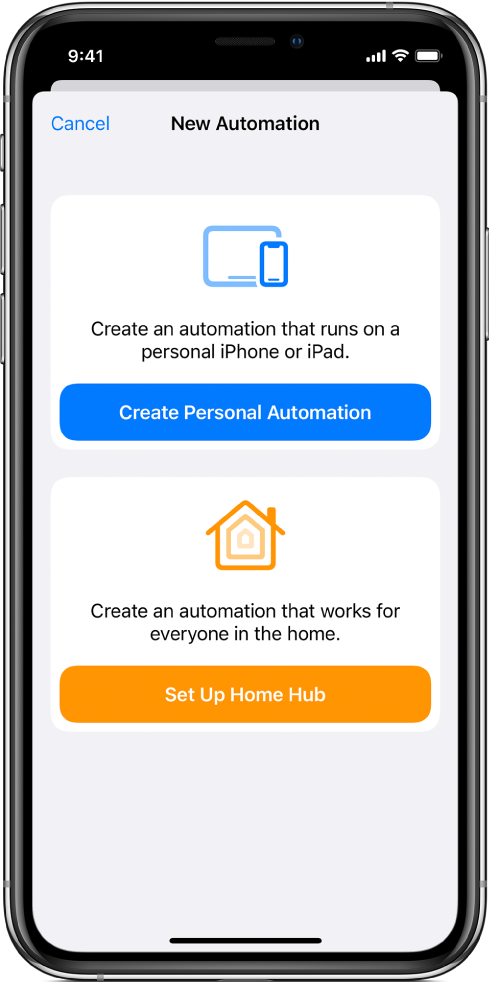 The Automation section of the Shortcuts app.