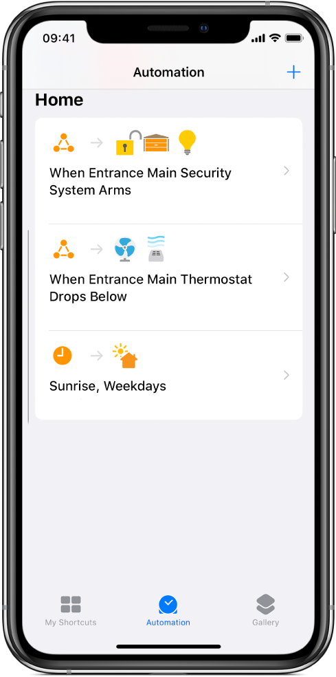Home automation in the Shortcuts app.