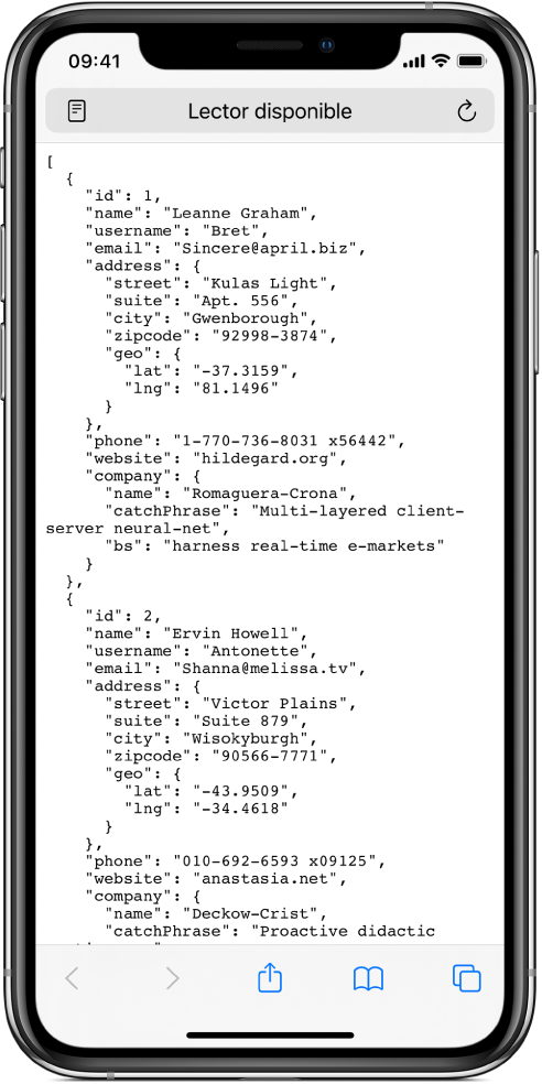 Un ejemplo de datos con JSON