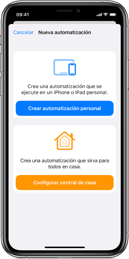 La sección Automatización de la app Atajos.