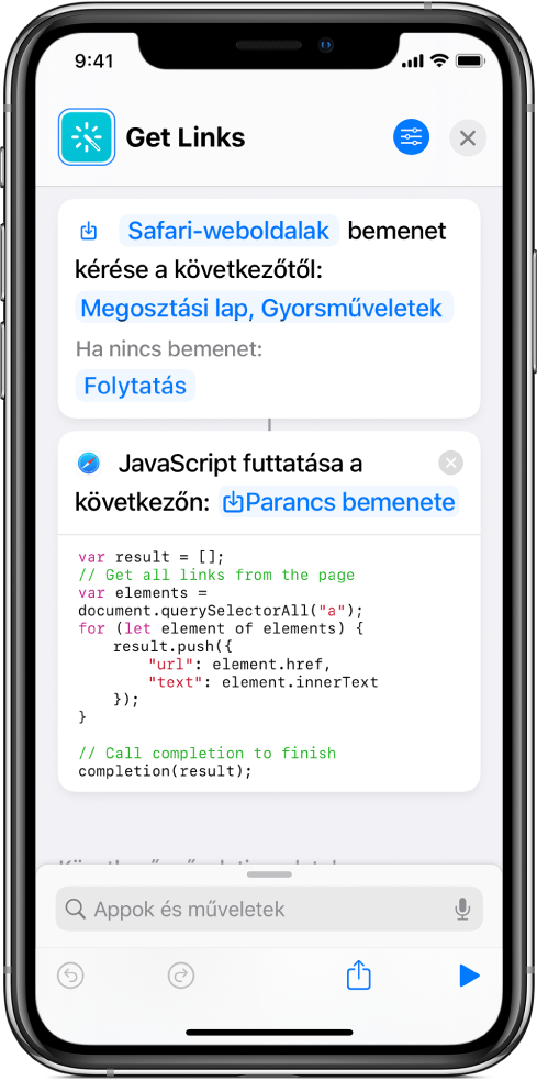 A JavaScript futtatása weboldalon művelet a parancsszerkesztőben.