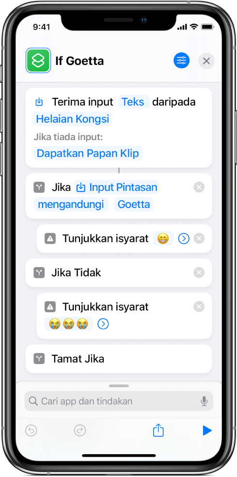 Contoh pintasan dengan tindakan "Jika”.