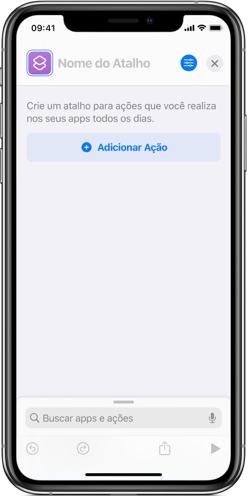 Editor de atalhos vazio em um iPhone.