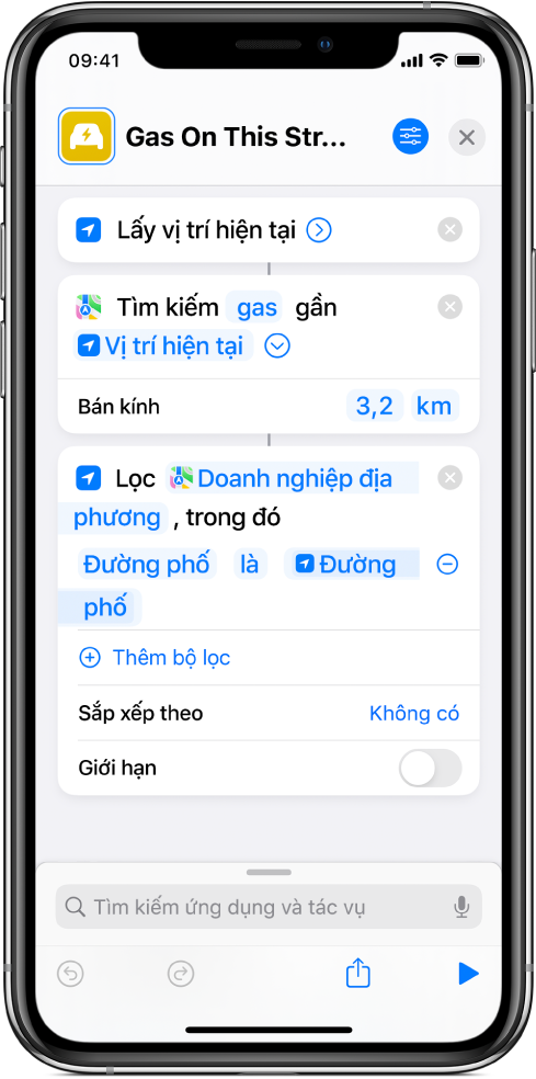 Lọc vị trí khi trong trình sửa phím tắt.