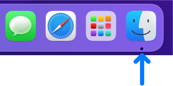 الجزء الأيمن من الـ Dock؛ أيقونة Finder في أقصى اليمين.