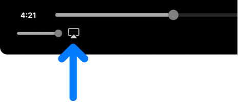 The playback controls in the Apple TV app. The AirPlay video icon is below the progress bar.