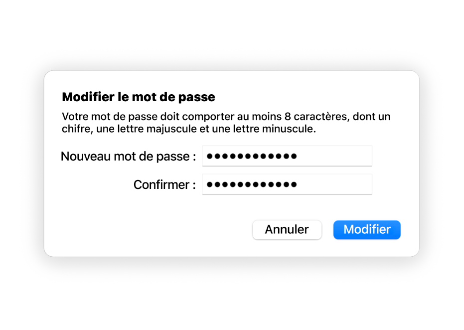 La fenêtre Modifier le mot de passe.