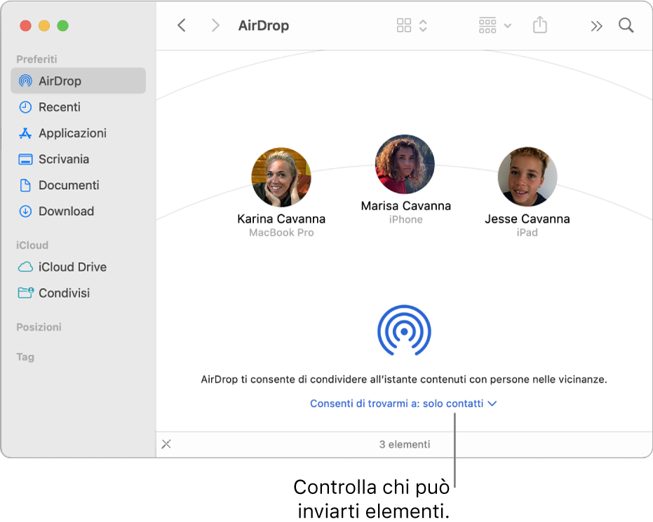 La finestra AirDrop.