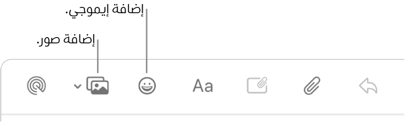 نافذة إنشاء رسالة تعرض أزرار إيموجي والصور.