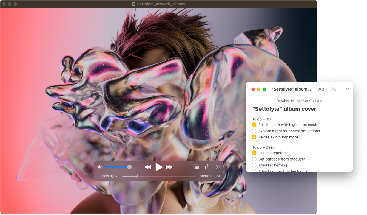 QuickTime фильмінің жоғарғы жағындағы Quick Note.