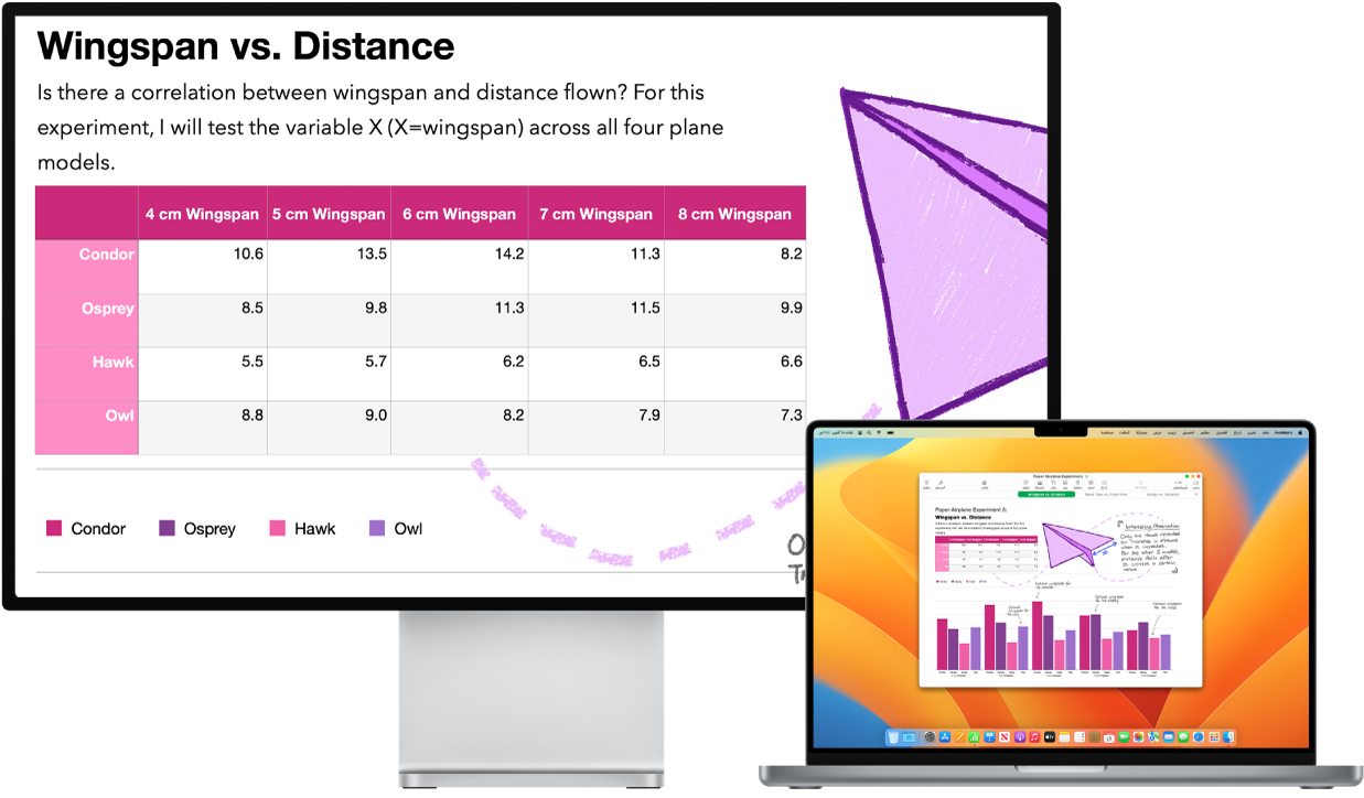 ميزة تكبير/تصغير الشاشة نشطة على شاشة سطح المكتب، بينما يظل حجم الشاشة ثابتًا على MacBook Pro.