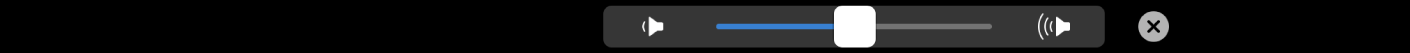 الـ Touch Bar الخاص بتطبيق iMovie ويعرض شريط تمرير مستوى الصوت.