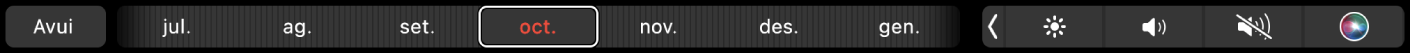La Touch Bar de l’app Calendari amb el botó Avui i un regulador per seleccionar un mes.