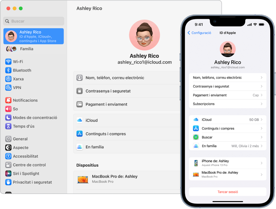 Configuració de l’iCloud a l’iPhone i al Mac.