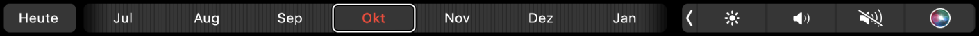 Die Kalender-Touch Bar mit der Taste „Heute“ und einem Schieberegler zum Auswählen eines Monats
