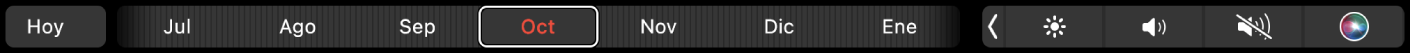 Touch Bar de Calendario con el botón Hoy y un regulador que permite seleccionar un mes.