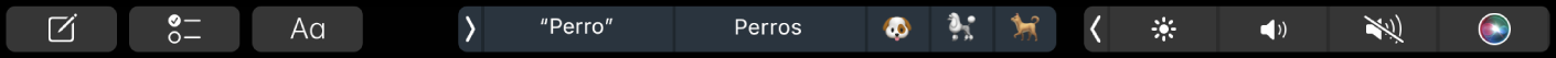 Touch Bar con botones para ingresar texto y entradas predictivas.