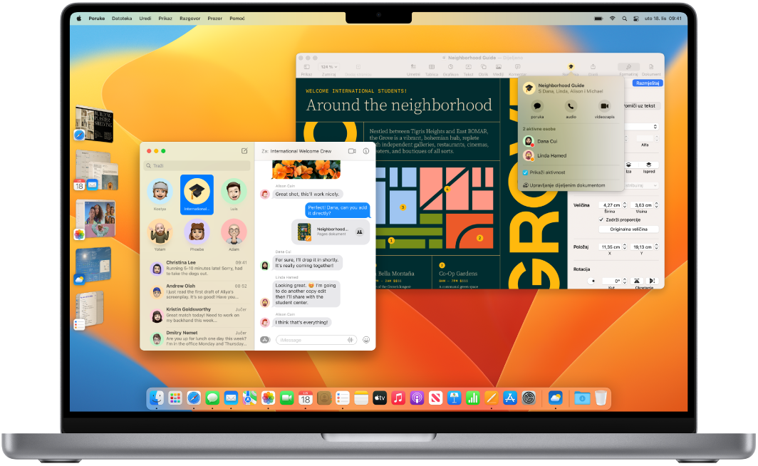 Radna površina MacBook Pro računala koja prikazuje Kontrolni centar i nekoliko otvorenih aplikacija.