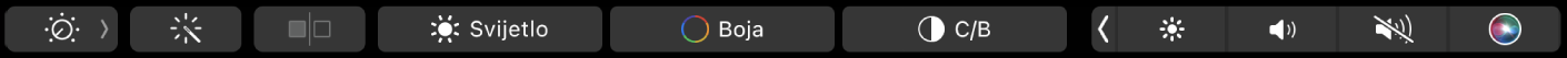 Touch Bar prikazuje tipke za uređivanje fotografija: izrezivanje, filtre, podešavanje i retuširanje te tipku za navigaciju do više opcija.