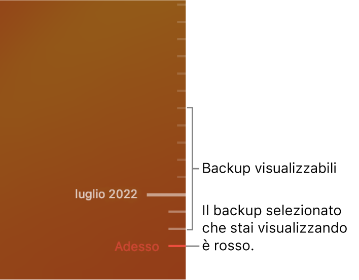 La timeline dei backup di Time Machine.