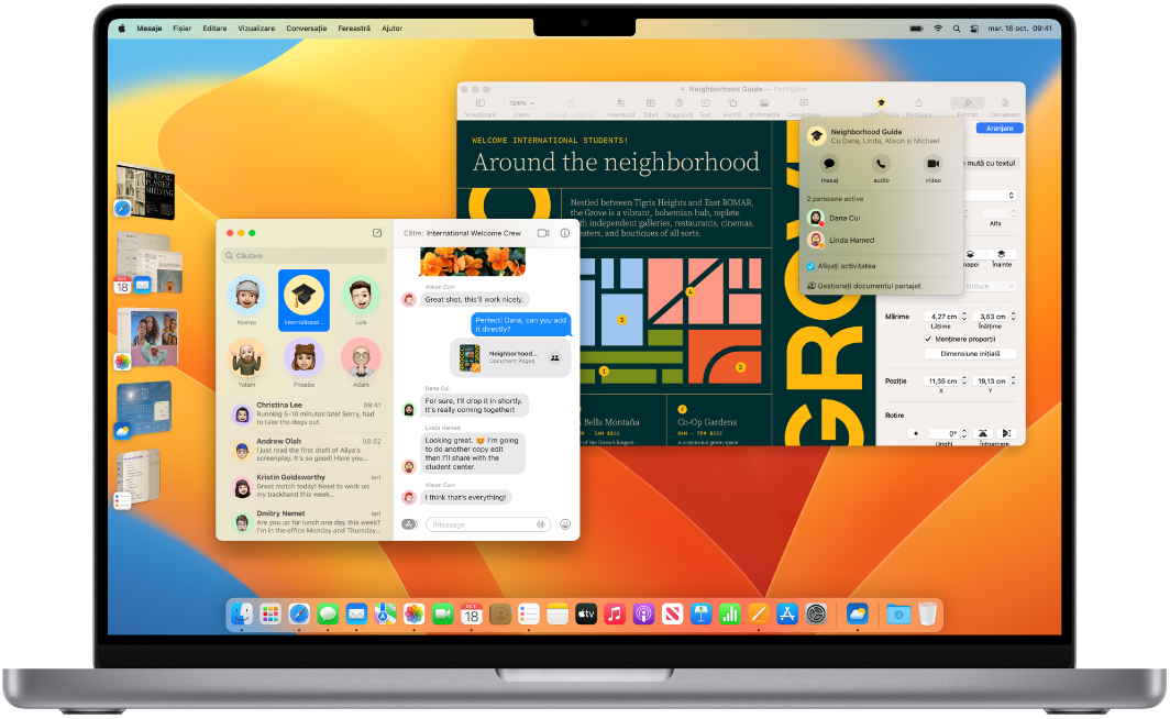 Un desktop de MacBook Pro afișând centrul de control și mai multe aplicații deschise.