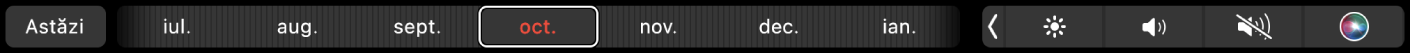 Touch Bar pentru Calendar cu butonul Astăzi și un glisor pentru selectarea unei luni.