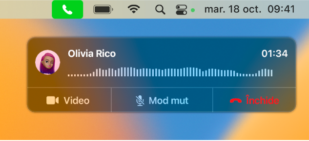 O parte a unui ecran de Mac afișând fereastra de notificare a apelului.