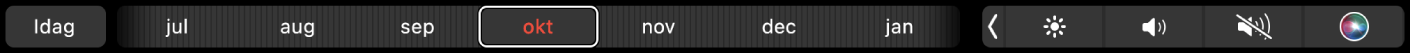 Kalenders Touch Bar med knappen Idag och ett dragreglage för att välja månad.