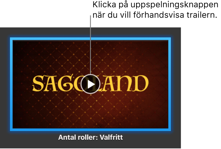 En iMovie-trailerskärm som visar uppspelningsknappen.