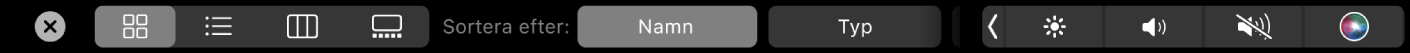 Finders Touch Bar som visar visnings- och sorteringsalternativ.