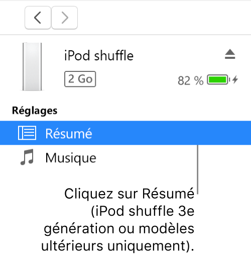 La fenêtre Appareil et l’option Résumé sélectionnée dans la barre latérale à gauche.