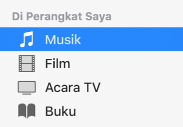 Bagian Di Perangkat Saya di bar samping menunjukkan Musik yang dipilih.