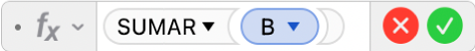 L'editor de fórmules mostra la fórmula =SUMAR(B).