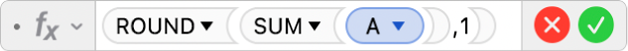 The Formula Editor showing the formula =ROUND(SUM(A),1).