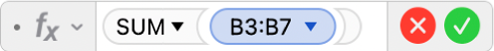 The Formula Editor showing the formula =SUM(B3:B7).