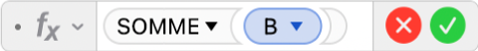 L’éditeur de formules affichant la formule =SOMME(B).
