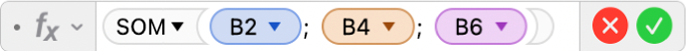 De formule-editor met de formule =SOM(B2; B4; B6).