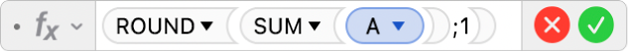 Trình sửa công thức đang hiển thị công thức =ROUND(SUM(A);1).