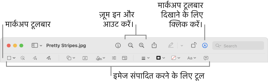 छवियाँ संपादित करने के लिए मार्कअप टूल।