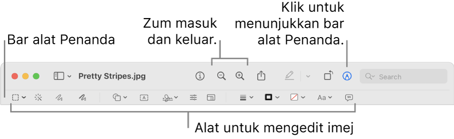 Bar alat Penanda untuk mengedit imej.